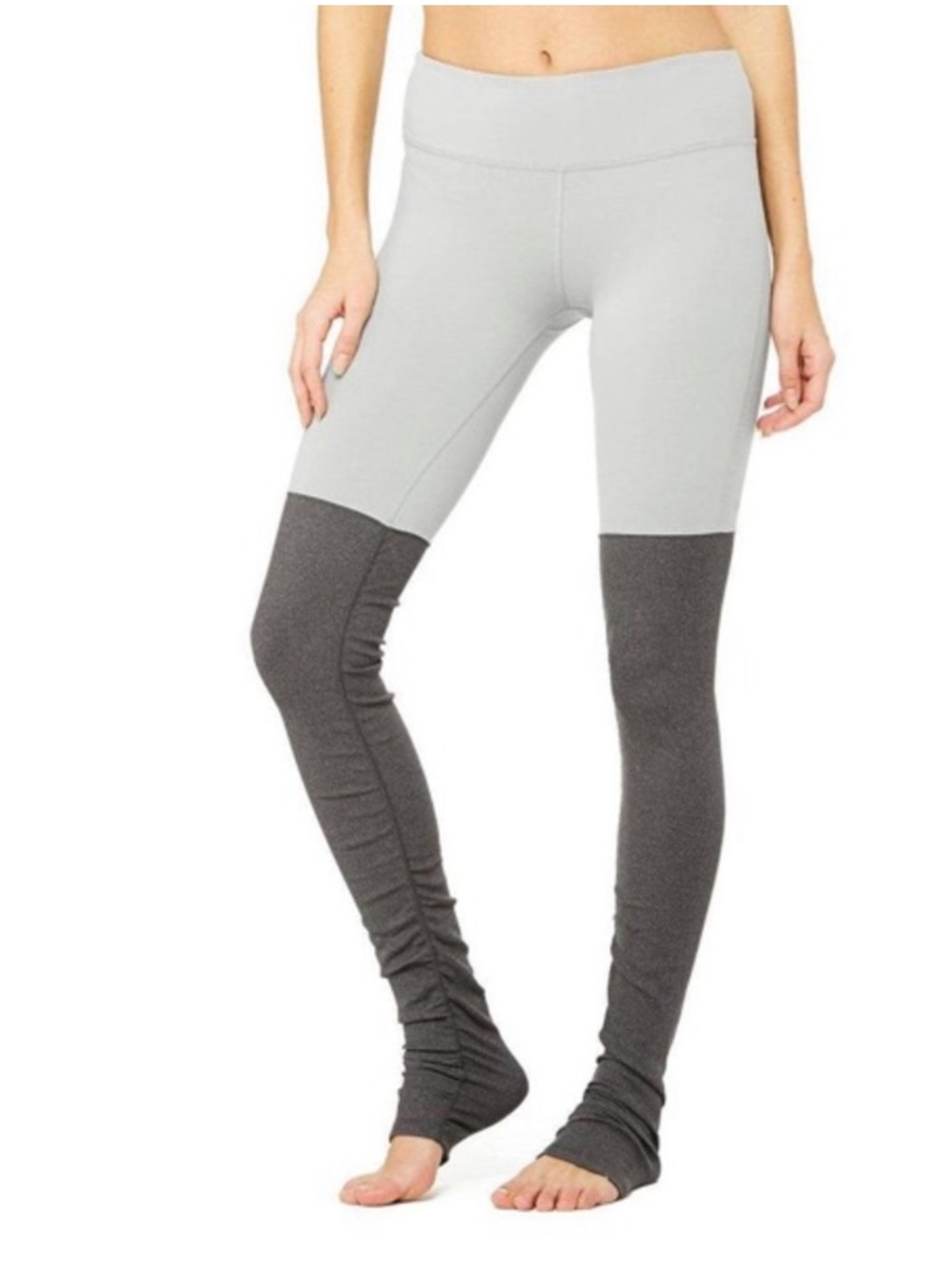 ALO Yoga Goddess Ribbed Stirrup Leggings Gray Colorblock Small Yoga Pilates